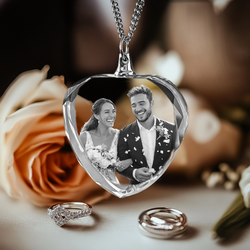 Personalized Crystal 2D Photo Heart Necklace