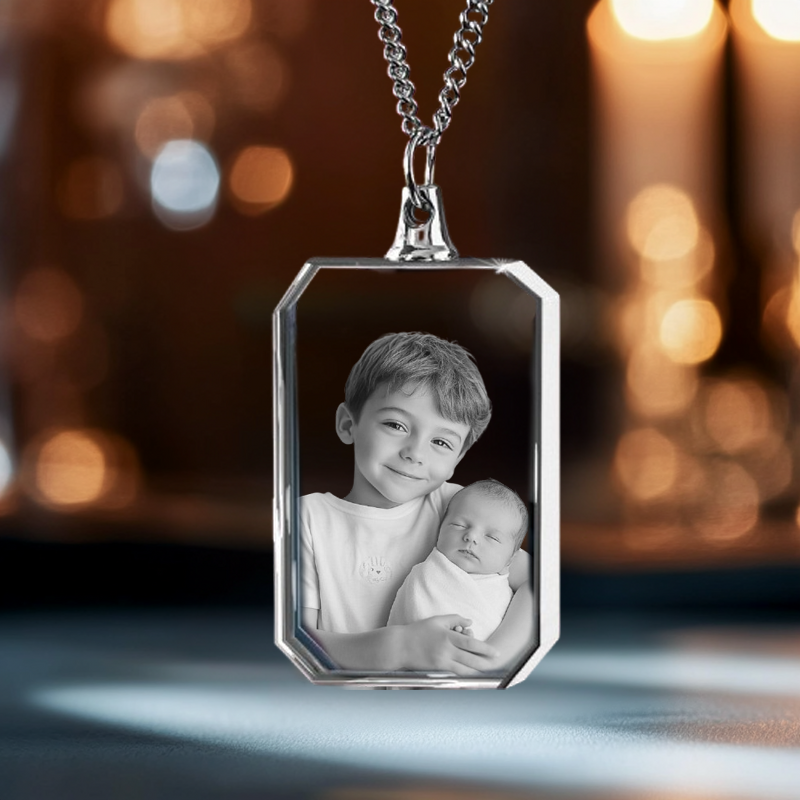 Personalized Crystal 2D Photo Rectangle Necklace