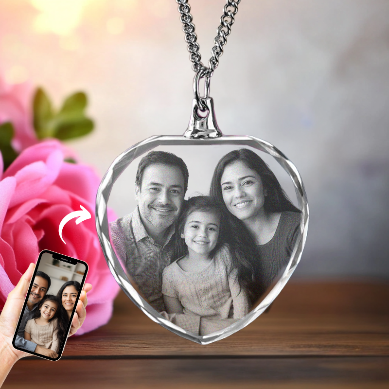 Personalized Crystal 2D Photo Heart Necklace