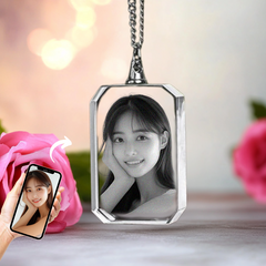 Personalized Crystal 2D Photo Rectangle Necklace